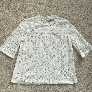 Loft sheer lace white short sleeve top
